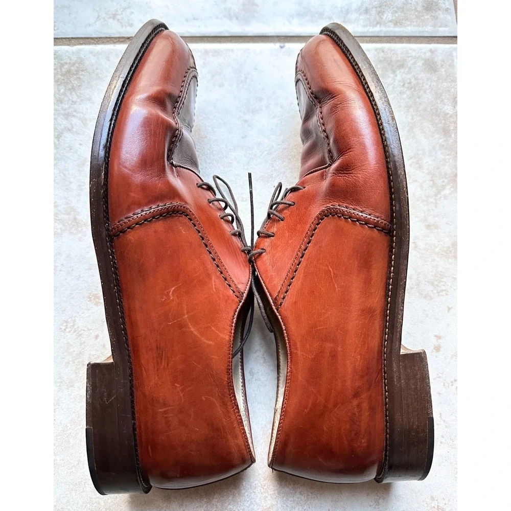 Vito Rufolo Cognac Brown Oxfords‎ Leather Loafers Shoes Made in Italy Mens 10.5